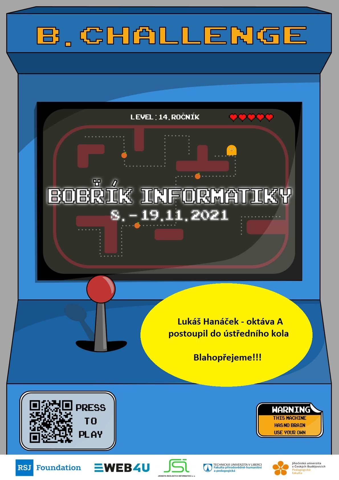 Lukáš Hanáček postoupil do ústředního kola – Bobřík informatiky
