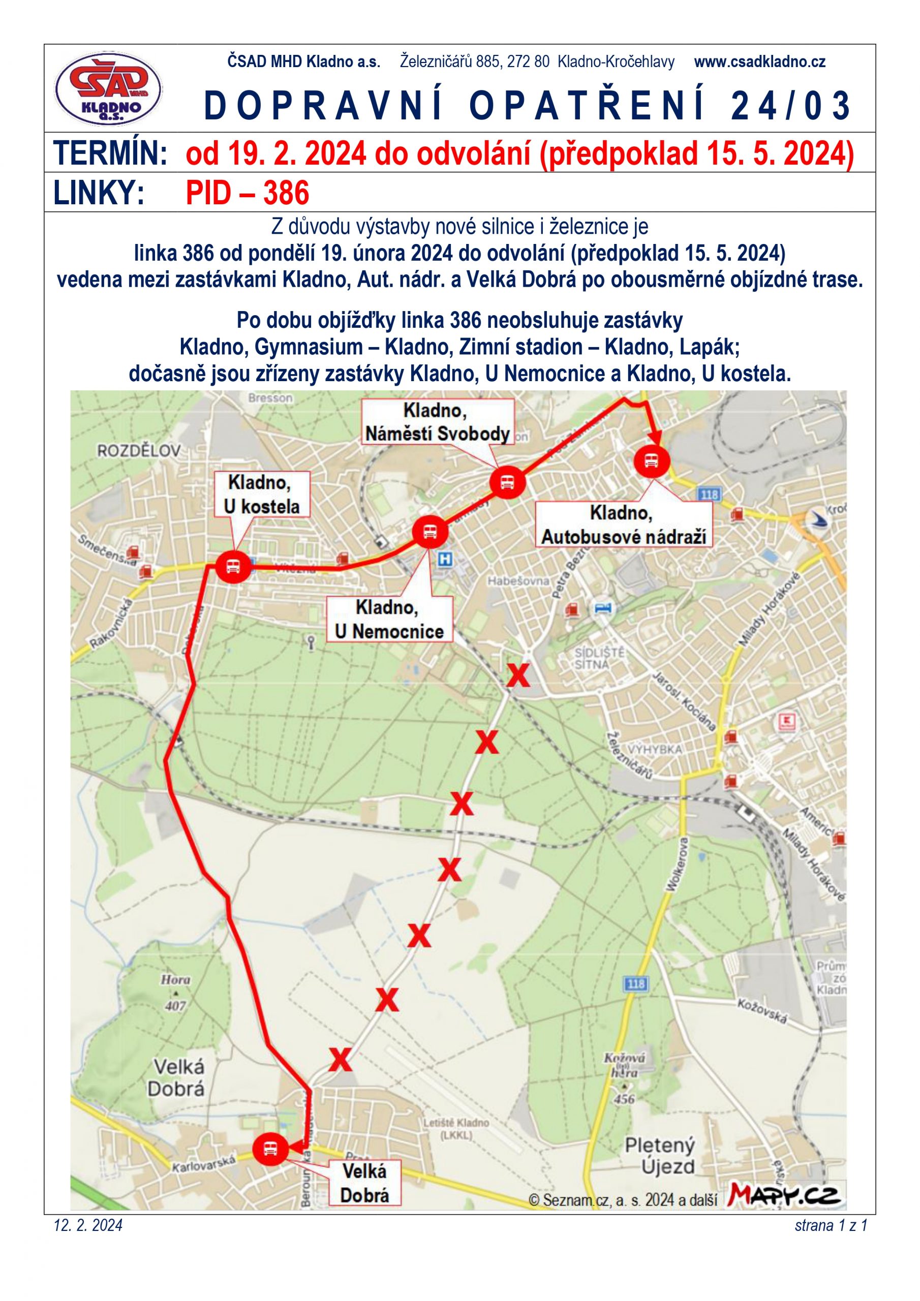 Uzavírka a zrušení autobusové zastávky