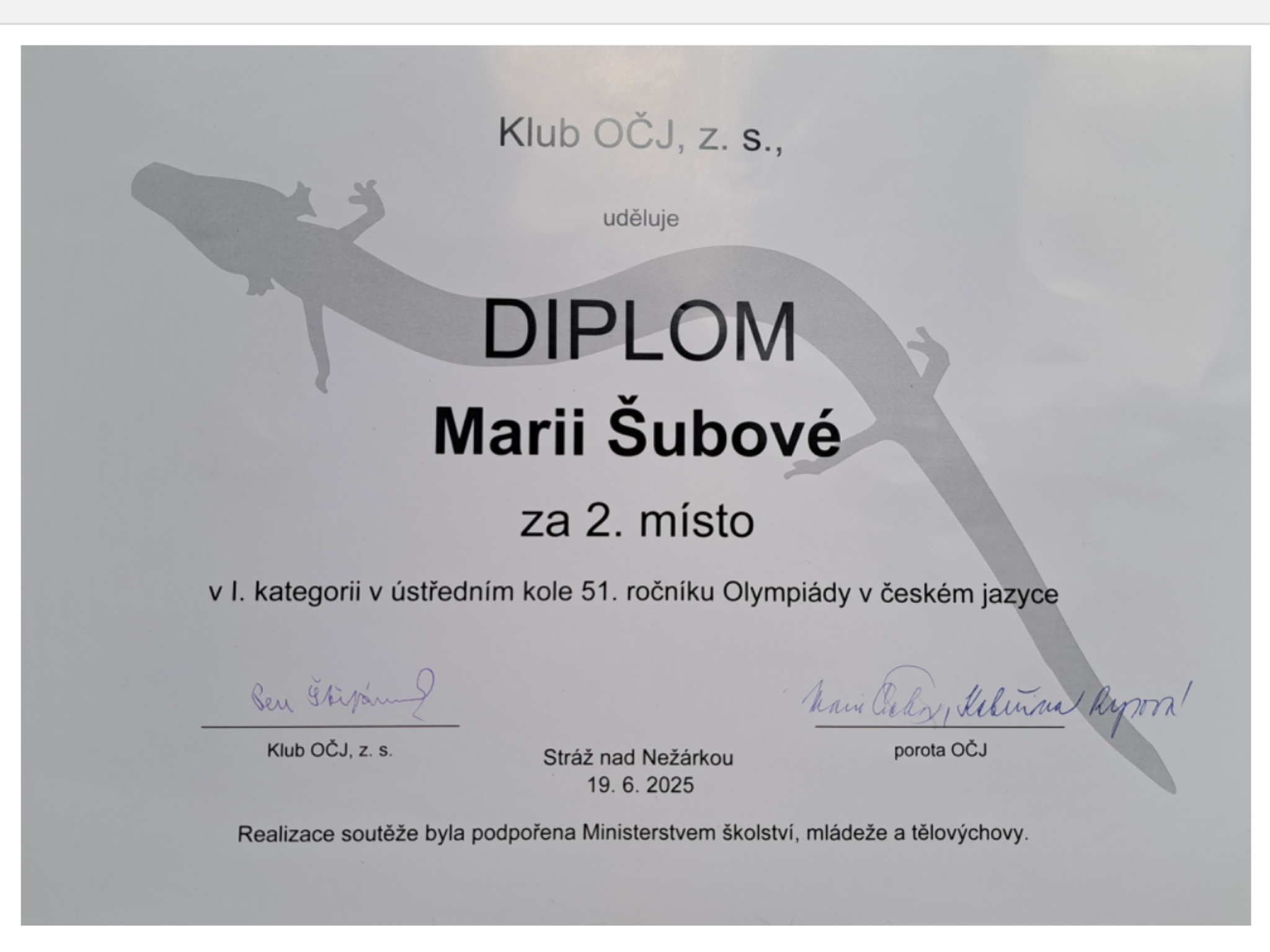 MIMOŘÁDNÝ STUDIJNÍ ÚSPĚCH