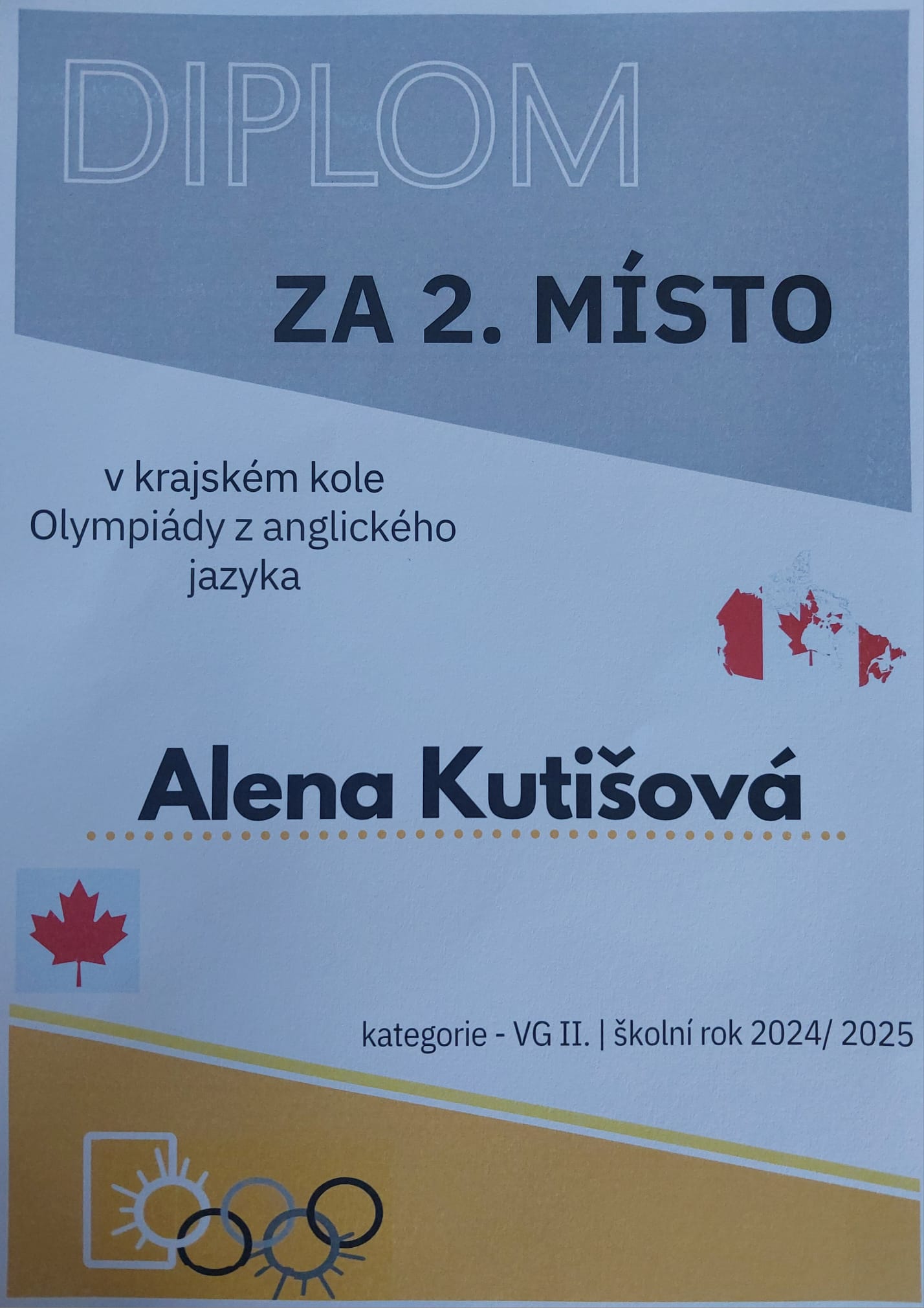 Úspěch na krajské olympiádě v anglickém jazyce