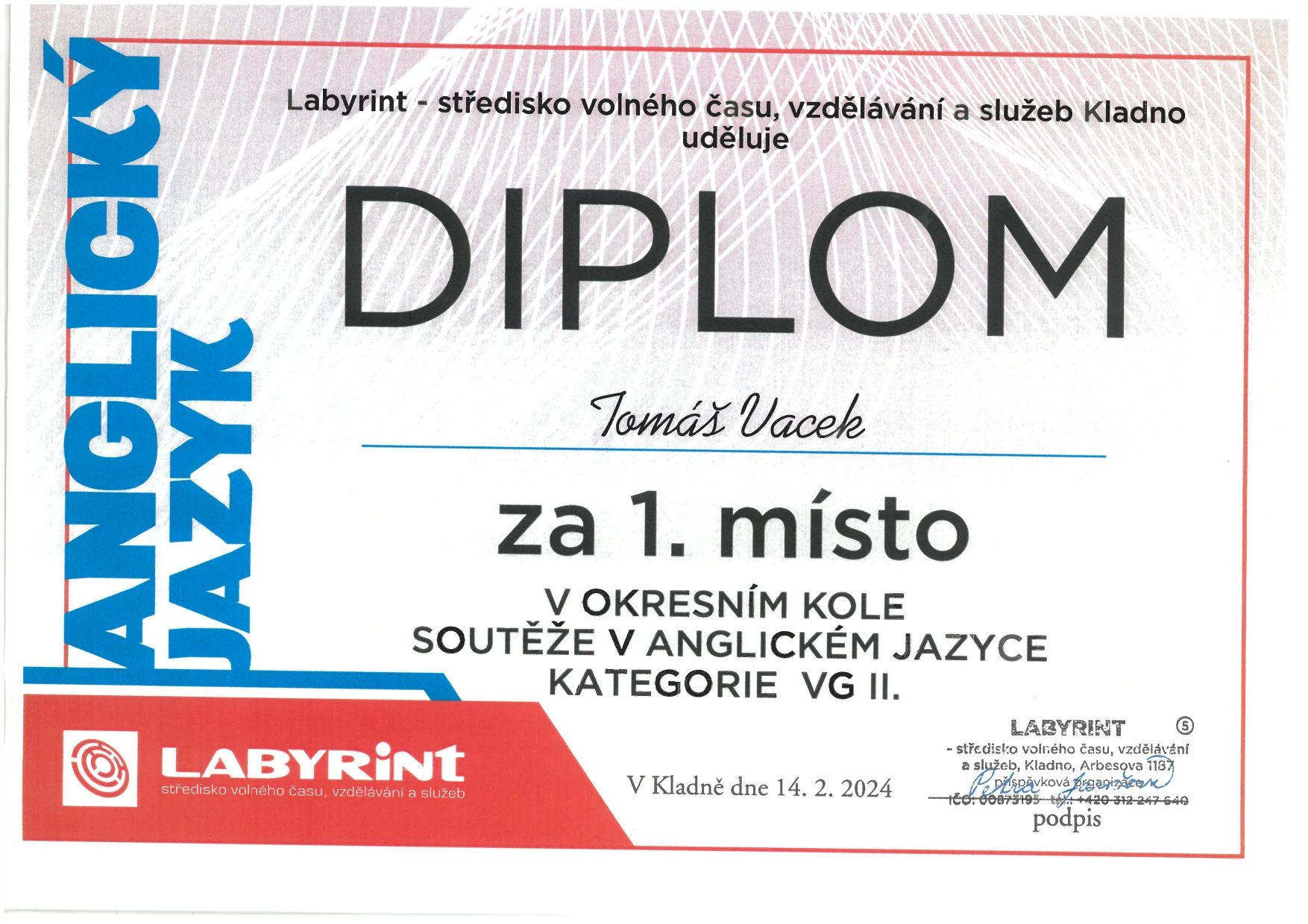 Okresní kolo soutěže v anglickém jazyce dopadlo na výbornou
