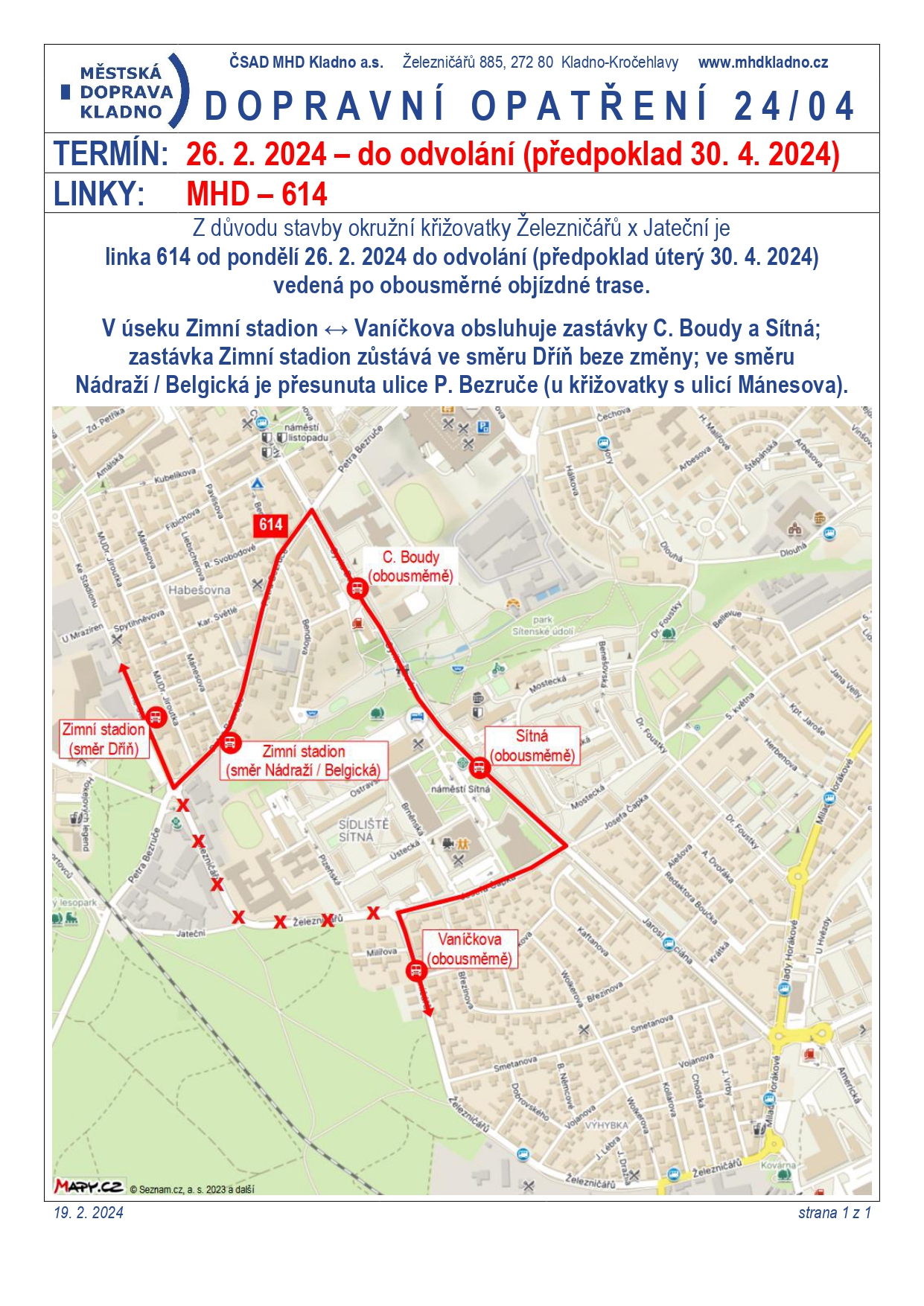Uzavírka ul. Železničářů (ulice u školy) 26.2. – 30.4. Koridor pro chodce bude vyznačen.