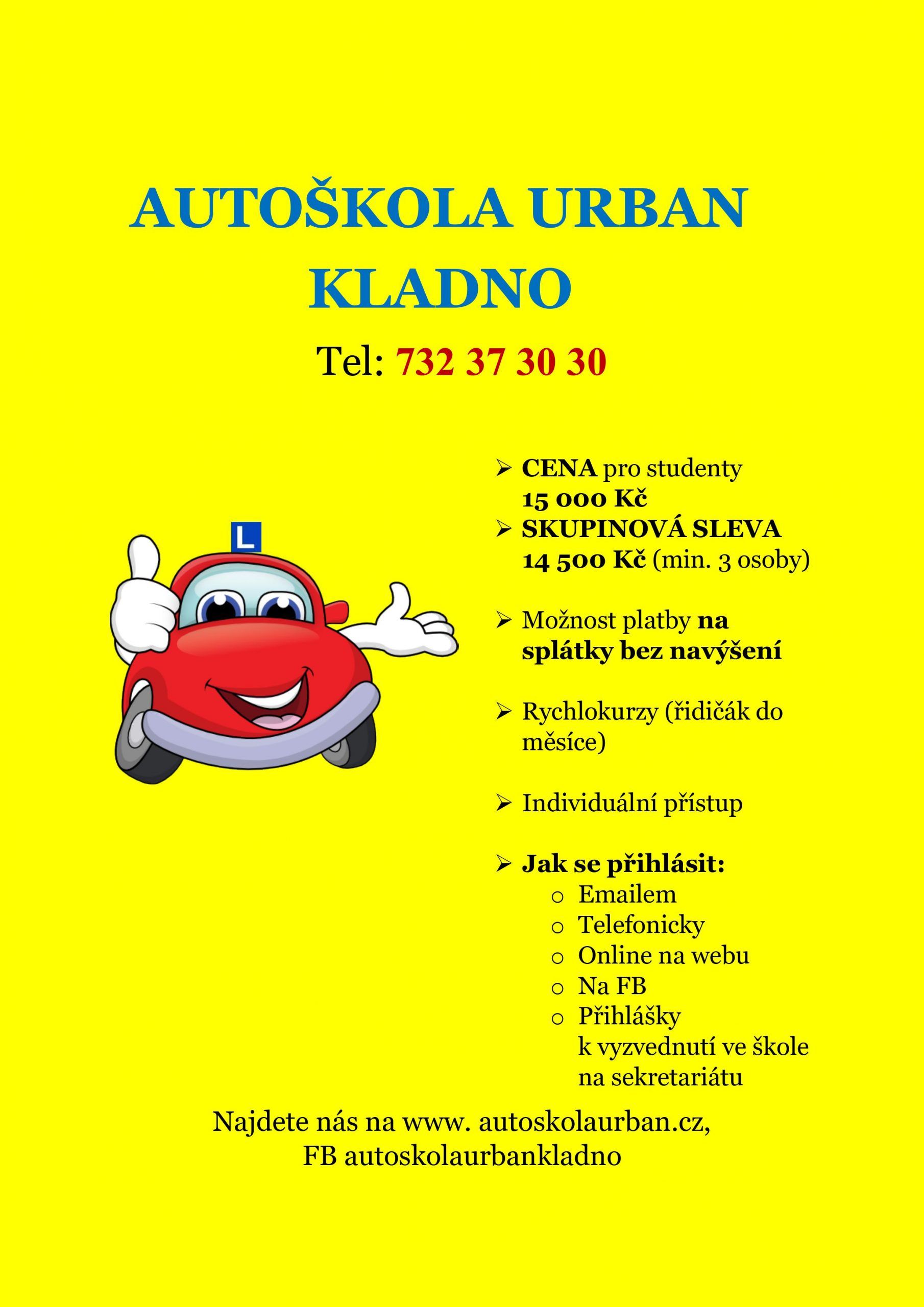 AUTOŠKOLA URBAN KLADNO – výhodná nabídka pro studenty