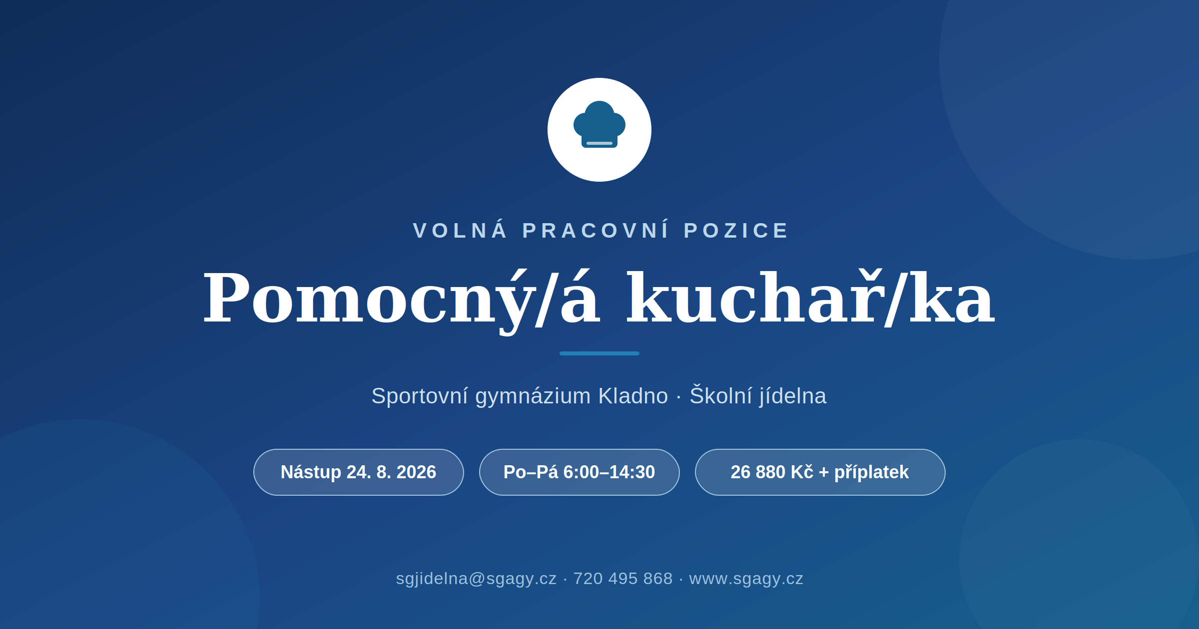 Školní jídelna přijme pomocného kuchaře / pomocnou kuchařku