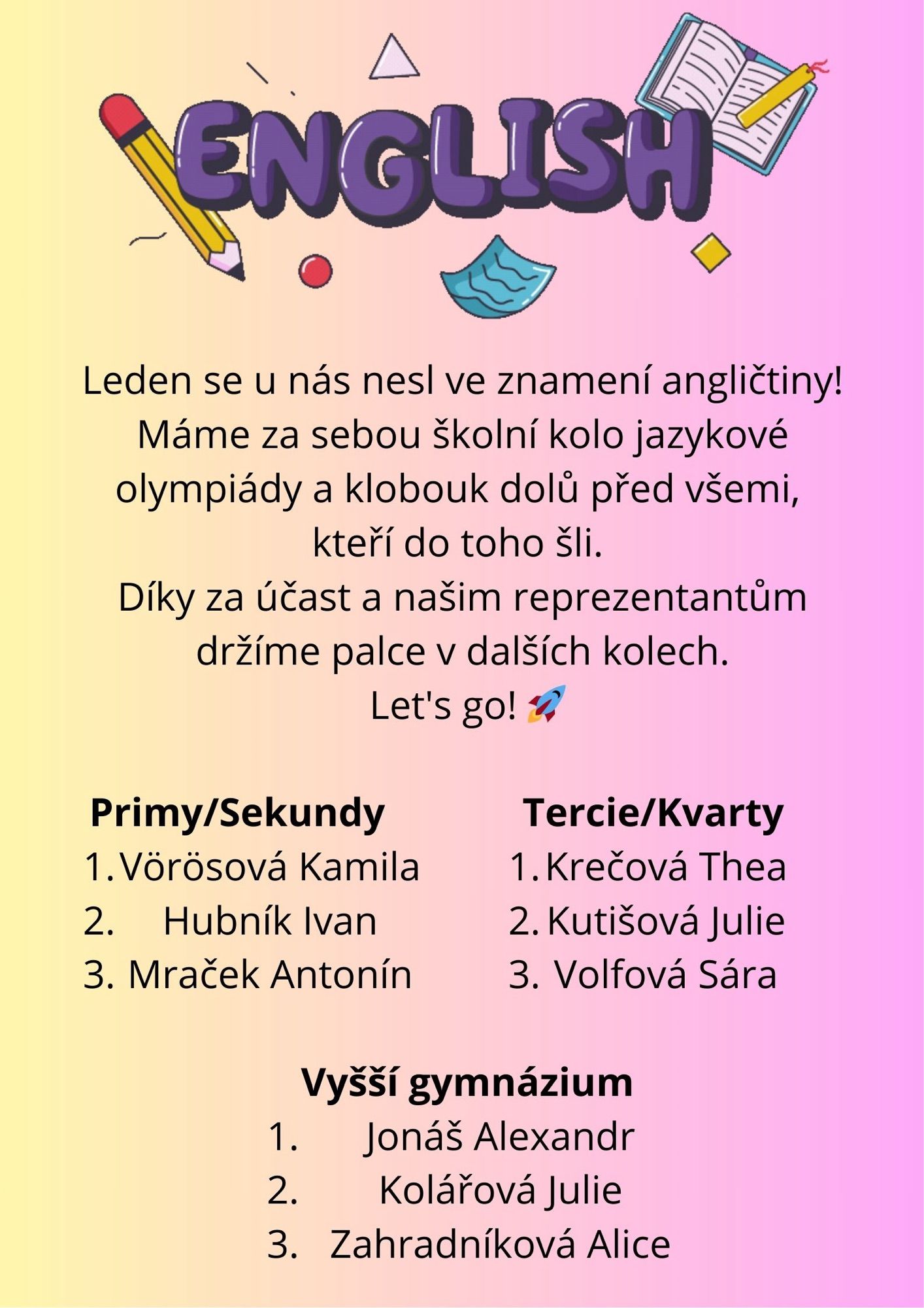 Školní kolo AJ olympiáday